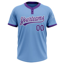 Загрузить изображение в средство просмотра галереи, Custom Light Blue Purple-White Two-Button Unisex Softball Jersey
