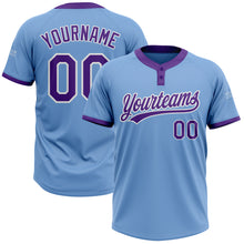 Загрузить изображение в средство просмотра галереи, Custom Light Blue Purple-White Two-Button Unisex Softball Jersey
