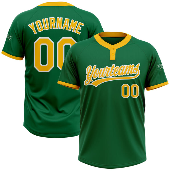 Cheap Custom Gold Kelly Green-White Two-Button Softball Jersey