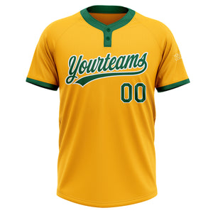 Custom Gold Kelly Green-White Two-Button Unisex Softball Jersey