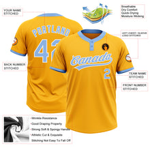 Laden Sie das Bild in den Galerie-Viewer, Custom Gold Light Blue-White Two-Button Unisex Softball Jersey
