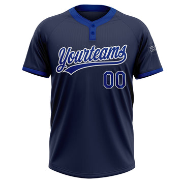 Custom Navy Royal-White Two-Button Unisex Softball Jersey