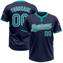 Load image into Gallery viewer, Custom Navy Teal-White Two-Button Unisex Softball Jersey
