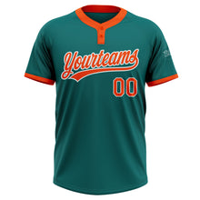 Charger l&#39;image dans la galerie, Custom Teal Orange-White Two-Button Unisex Softball Jersey
