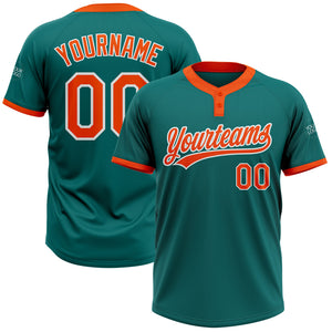 Custom Teal Orange-White Two-Button Unisex Softball Jersey