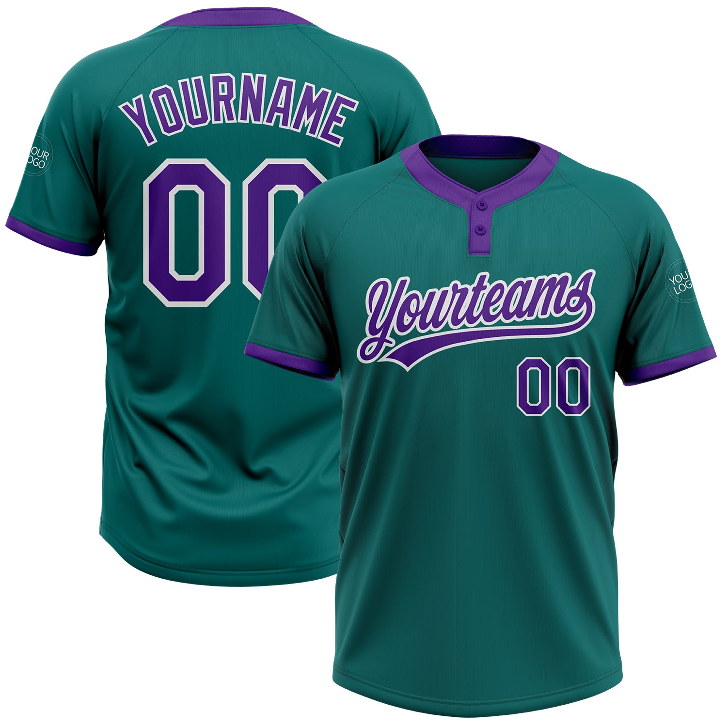 Cheap Custom Teal Purple-White Two-Button Unisex Softball Jersey