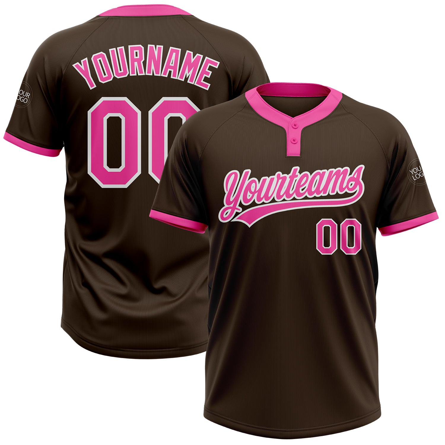 Custom Pink Black-White Two-Button Unisex Softball Jersey