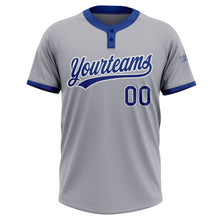 Load image into Gallery viewer, Custom Gray Royal-White Two-Button Unisex Softball Jersey
