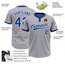 Load image into Gallery viewer, Custom Gray Royal-White Two-Button Unisex Softball Jersey
