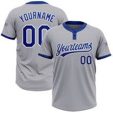 Load image into Gallery viewer, Custom Gray Royal-White Two-Button Unisex Softball Jersey
