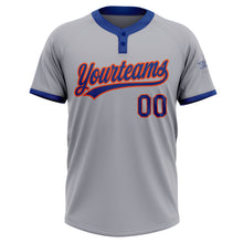 Загрузить изображение в средство просмотра галереи, Custom Gray Royal-Orange Two-Button Unisex Softball Jersey
