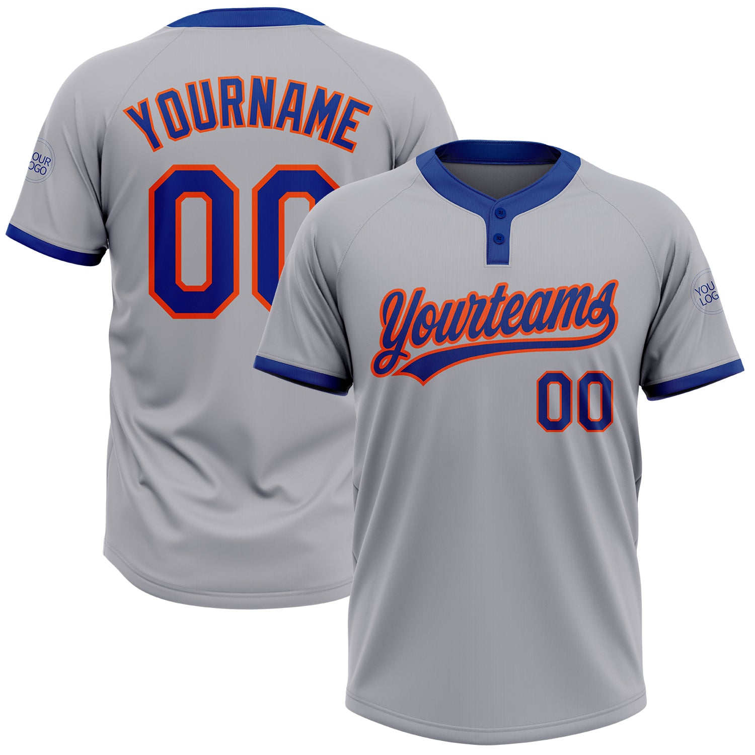 Custom Gray Royal-Orange Two-Button Unisex Softball Jersey Discount