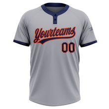 Загрузить изображение в средство просмотра галереи, Custom Gray Navy-Orange Two-Button Unisex Softball Jersey
