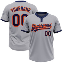 Загрузить изображение в средство просмотра галереи, Custom Gray Navy-Orange Two-Button Unisex Softball Jersey
