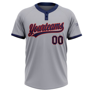 Custom Gray Navy-Red Two-Button Unisex Softball Jersey