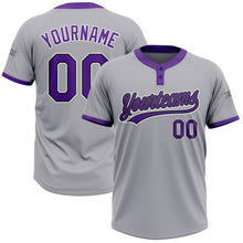 Загрузить изображение в средство просмотра галереи, Custom Gray Purple-Black Two-Button Unisex Softball Jersey
