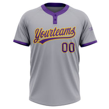 Charger l&#39;image dans la galerie, Custom Gray Purple-Gold Two-Button Unisex Softball Jersey
