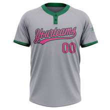 Load image into Gallery viewer, Custom Gray Pink-Kelly Green Two-Button Unisex Softball Jersey
