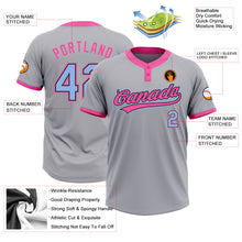 Load image into Gallery viewer, Custom Gray Light Blue Black-Pink Two-Button Unisex Softball Jersey
