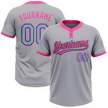 Load image into Gallery viewer, Custom Gray Light Blue Black-Pink Two-Button Unisex Softball Jersey
