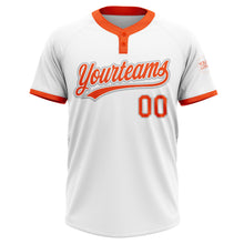 Load image into Gallery viewer, Custom White Orange-Gray Two-Button Unisex Softball Jersey
