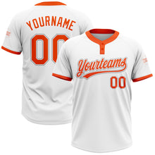 Load image into Gallery viewer, Custom White Orange-Gray Two-Button Unisex Softball Jersey
