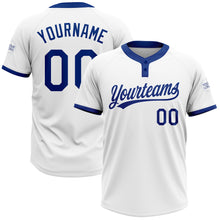 Load image into Gallery viewer, Custom White Royal Two-Button Unisex Softball Jersey
