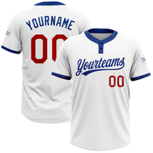 Load image into Gallery viewer, Custom White Red-Royal Two-Button Unisex Softball Jersey
