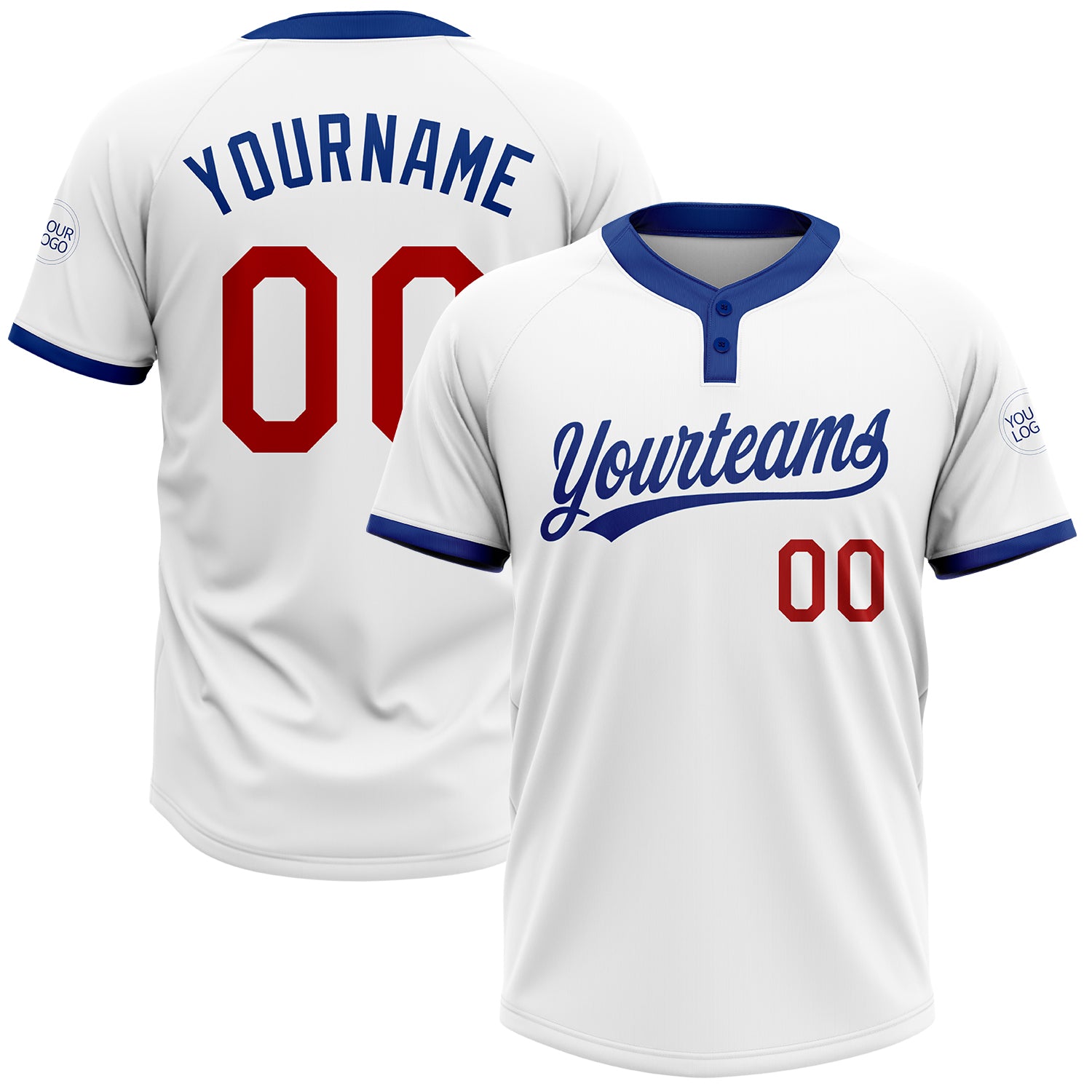 Custom Red White-Royal 3D Pattern Two-Button Unisex Softball Jersey