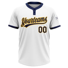 Load image into Gallery viewer, Custom White Navy-Gold Two-Button Unisex Softball Jersey
