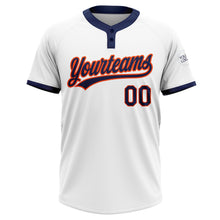 Load image into Gallery viewer, Custom White Navy-Orange Two-Button Unisex Softball Jersey
