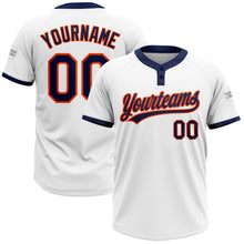 Load image into Gallery viewer, Custom White Navy-Orange Two-Button Unisex Softball Jersey
