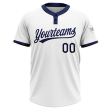 Load image into Gallery viewer, Custom White Navy Two-Button Unisex Softball Jersey
