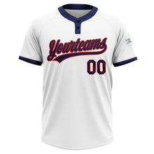 Load image into Gallery viewer, Custom White Navy-Red Two-Button Unisex Softball Jersey
