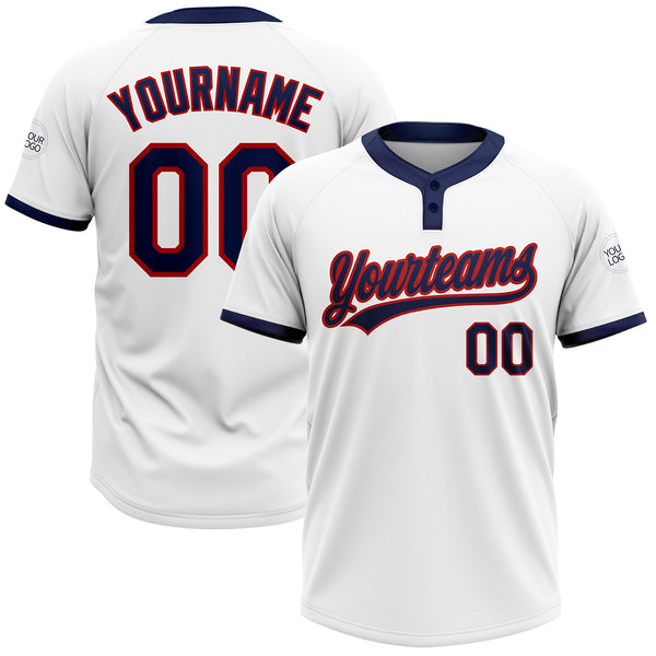 Custom White Navy-Red Two-Button Unisex Softball Jersey Discount