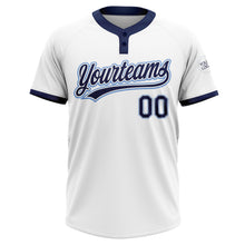 Load image into Gallery viewer, Custom White Navy-Powder Blue Two-Button Unisex Softball Jersey
