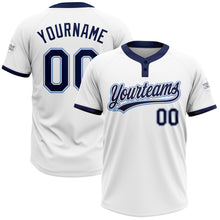 Load image into Gallery viewer, Custom White Navy-Powder Blue Two-Button Unisex Softball Jersey
