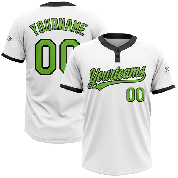 Green Black and White Custom Two-Button Baseball Jerseys | YoungSpeeds