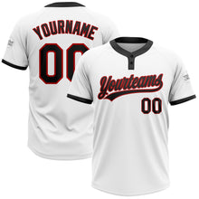 Load image into Gallery viewer, Custom White Black-Red Two-Button Unisex Softball Jersey
