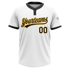 Load image into Gallery viewer, Custom White Black-Gold Two-Button Unisex Softball Jersey
