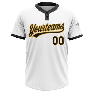 Custom White Black-Gold Two-Button Unisex Softball Jersey