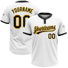 Load image into Gallery viewer, Custom White Black-Gold Two-Button Unisex Softball Jersey
