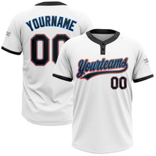 Load image into Gallery viewer, Custom White Black Powder Blue-Orange Two-Button Unisex Softball Jersey
