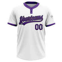 Load image into Gallery viewer, Custom White Purple-Black Two-Button Unisex Softball Jersey
