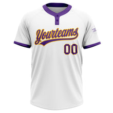 Загрузить изображение в средство просмотра галереи, Custom White Purple-Gold Two-Button Unisex Softball Jersey
