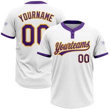 Загрузить изображение в средство просмотра галереи, Custom White Purple-Gold Two-Button Unisex Softball Jersey
