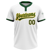 Load image into Gallery viewer, Custom White Green-Gold Two-Button Unisex Softball Jersey
