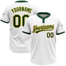 Load image into Gallery viewer, Custom White Green-Gold Two-Button Unisex Softball Jersey
