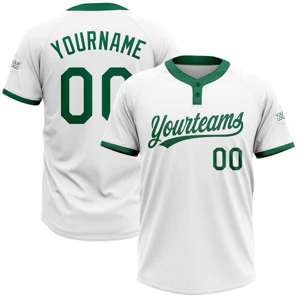 Custom Gold Kelly Green-White Two-Button Softball Jersey Discount