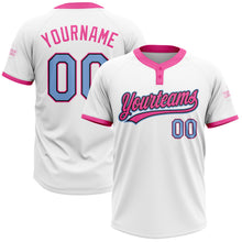 Load image into Gallery viewer, Custom White Light Blue Black-Pink Two-Button Unisex Softball Jersey
